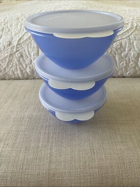Vintage Tupperware Blue Wonderlier Bowls 50th Anniversary w Lids 3 cup capacity